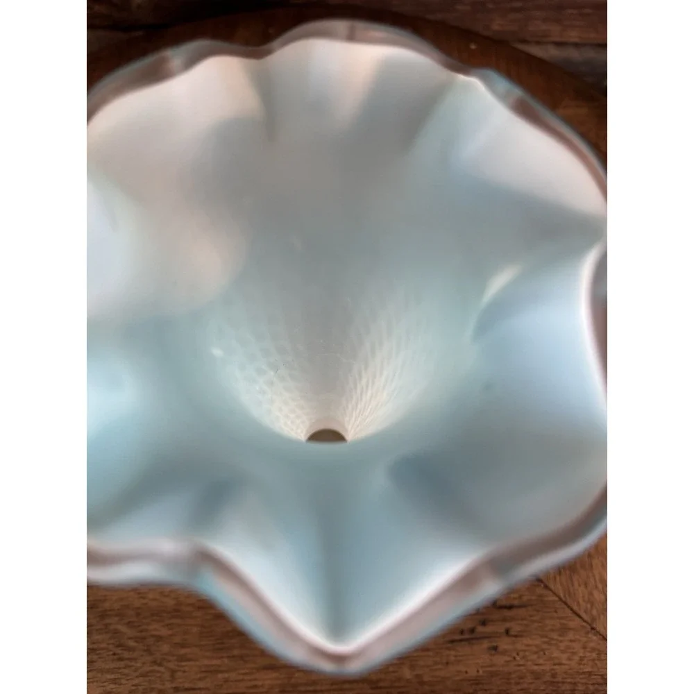 Antique‎ Model Flint ALBANY GLASS Vase Blue Opalescent Flute Vase IDNIANA c.1900